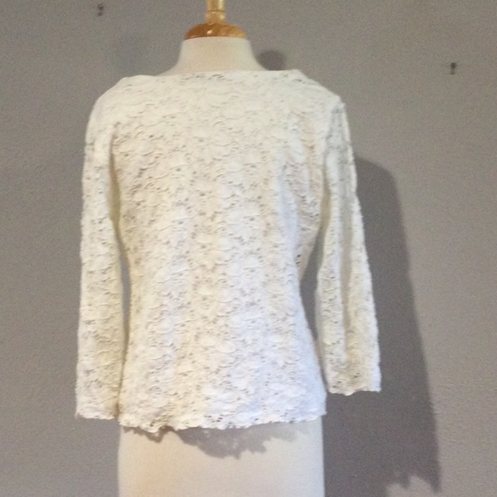 Cynthia Max White Lined Lace Overlay Blouse Size XL - Picture 8 of 16